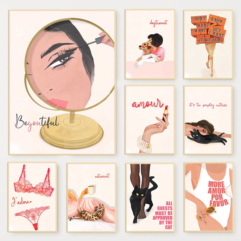 Beauty Of Makeup Quotes - 레트로 글램 패션 잡지 포스터 핑크