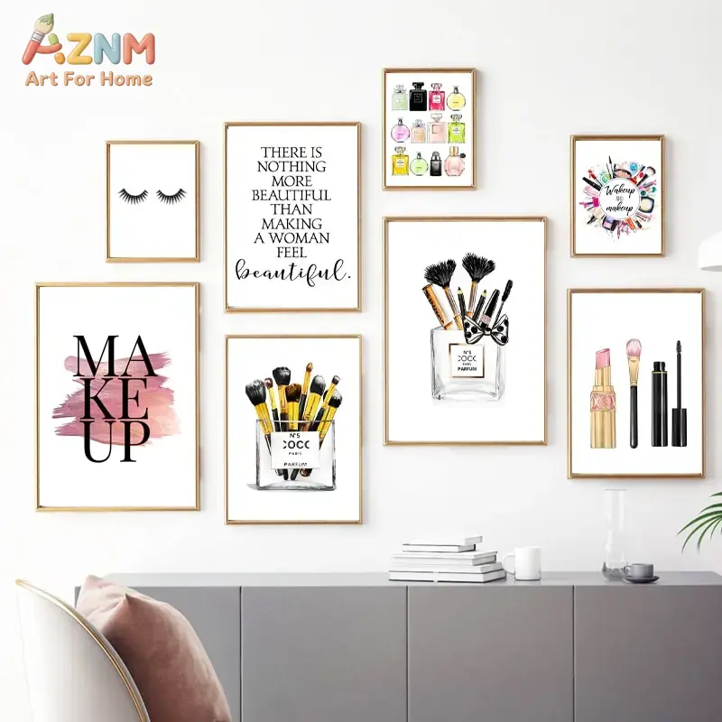 AZNM 핑크 패션 메이크업 캔버스 벽 예술 향수 립스 - Beauty Of Makeup Quotes 리뷰 및 가격
