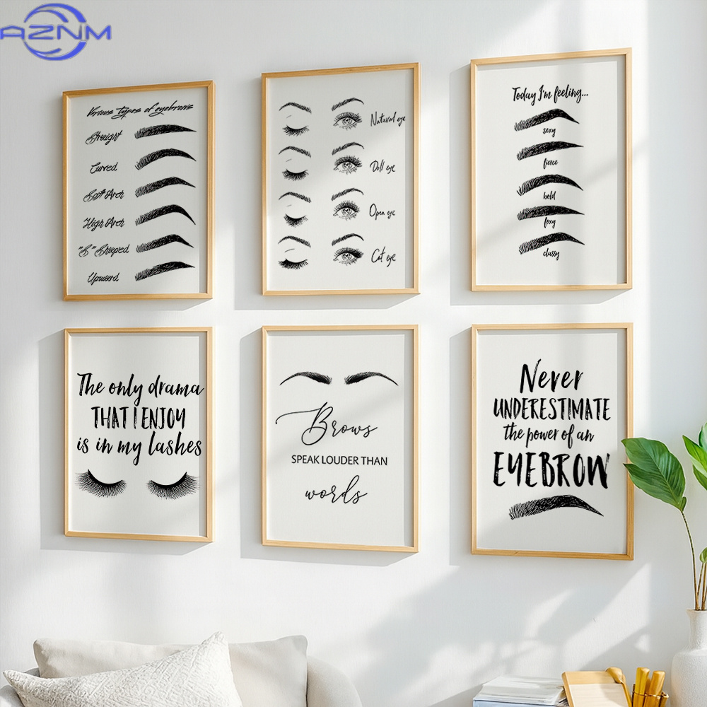 6종 눈썹 및 속눈썹 캔버스 벽 예술 프린트 세트, 뷰 - Beauty Of Makeup Quotes 리뷰 및 가격