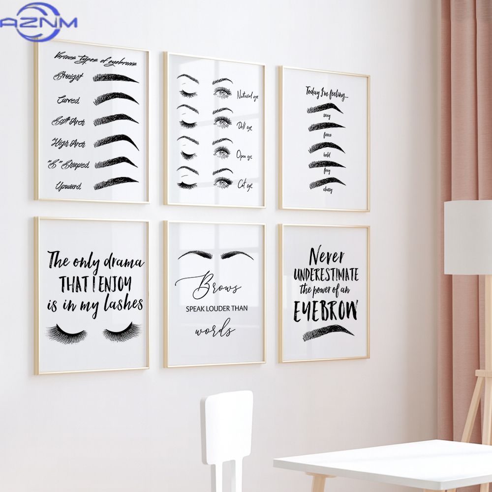 6종 눈썹 및 속눈썹 캔버스 벽 예술 프린트 세트, 뷰 - Beauty Of Makeup Quotes 리뷰 및 가격