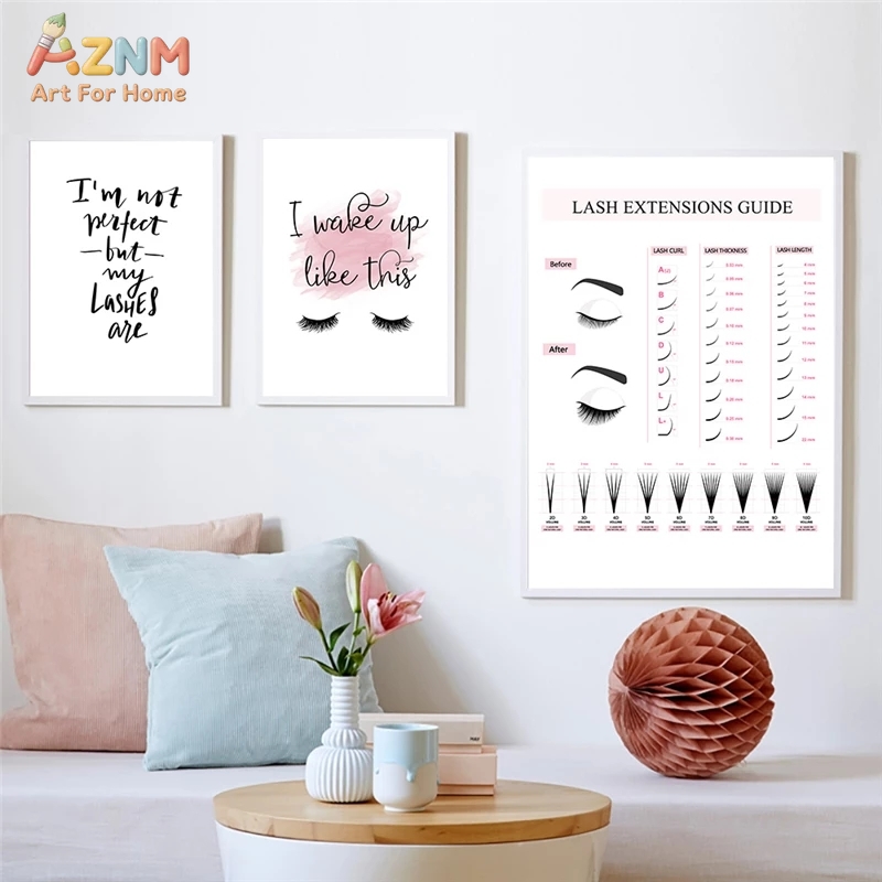 AZNM 속눈썹 연장 가이드 캔버스 벽 예술, 뷰티 살 - Beauty Of Makeup Quotes 리뷰 및 가격